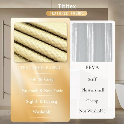 Tititex Solid Beige Cloth Fabric Shower Curtain Liner with 2 Magnets - Texture Soft Hotel Quality Waterproof Shower Liner, Light-Weight & Machine Washable 72x78 inch - color: Beige, size: 72"W x 78"L (Pack of 1)
