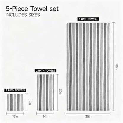 Premium 5-Piece Bath Towel Set | 100% Microfiber Ultra Soft & Quick Dry | Large Bath Towels, Hand Towels & Washcloths for Bathroom, Spa, Gym, | 1 Bath, 2 Hand, 2 Washcloths | Gray - color: Gray, size: 5 Pcs