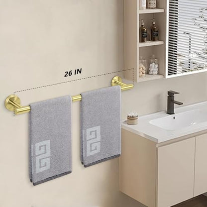 NearMoon Bath Towel Bar, Thicken Stainless Steel Shower Towel Rack Holder Wall Mounted for Bathroom, 26-lnch Overall Length-24-lnch Usable Hanging Space (1 Pack, Brushed Gold) - color: Brushed Gold, size: 26 Inch