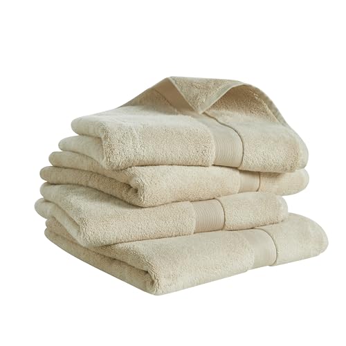 Luxury Cotton & Rayon from Bamboo Towel Set of 4 Bath Towels (28x54) – Ultra Soft, Absorbent & Quick Drying – Multiple Colors (Beige) - color: Beige