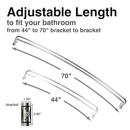 JS Jackson Supplies Double Curved Shower Rod, Metal Construction, Adjustable Between 44 to 70 Inches, Aluminum Rods and Zinc Mounting Hardware, Quality Modern Bathware, Chrome Finish - color: Chrome