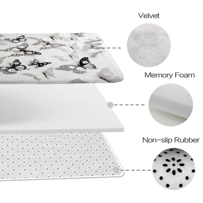 Cute Modern Butterfly Aesthetic Bathroom Rugs and Mats Sets 3 Piece, Memory Foam Bath Mat, U-Shaped Contour Shower Mat Non Slip Absorbent, Velvet Washable 20 x 31 inch Black and White - color: Color16