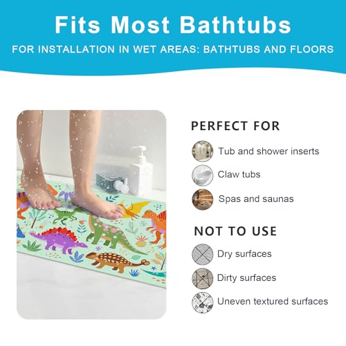 Baby Bath Mat for Tub Non Slip Kids, BPA Free Extra Long Bathtub Mat 40x16 with Drain Holes and 200 Suction Cups, Non Toxic Machine Washable Toddler Bath Mat, Eco-Friendly Certified - color: L-dense Dinosaurs-2