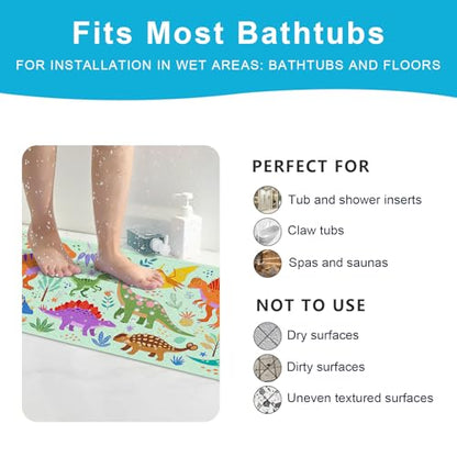 Baby Bath Mat for Tub Non Slip Kids, BPA Free Extra Long Bathtub Mat 40x16 with Drain Holes and 200 Suction Cups, Non Toxic Machine Washable Toddler Bath Mat, Eco-Friendly Certified - color: L-dense Dinosaurs-2