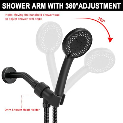 NearMoon Adjustable Shower Arm Mount- with Universal Wall Hook Bracket and Brass Pivot Ball, Shower Head Holder for Hand Held Showerheads (Matte Black) - color: Matte Black
