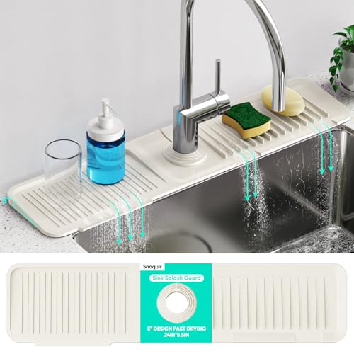 24'' Faucet Mat for Kitchen Sink [5°Slope Fast Self-draining] Faucet Mat Kitchen Sink Splash Guard Silicone Sink Faucet Mat Splash Guard Kitchen Sink Area Tidy Splash Faucet Guard Draining Mat-Beige - color: Beige, size: 24" x 5.5"