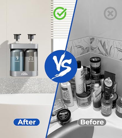 Shampoo and Conditioner Dispenser Shower Soap Dispenser 2 Chamber No Drill Shampoo Dispense for Shower Wall Mounted Shower Shampoo Dispenser 2 Chamber for Bathroom Hotel 2 * 13.37 fl.oz Sliver - color: Sliver-2