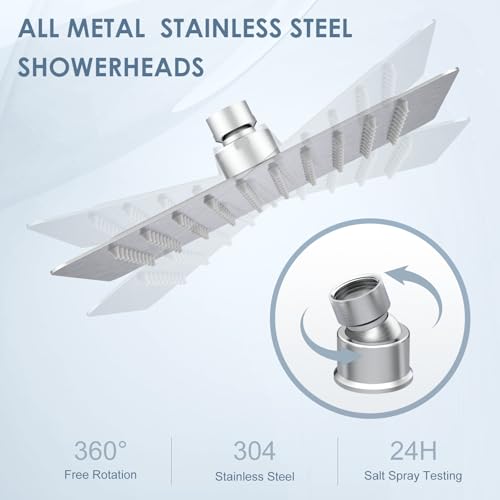 8 Inch Rain Shower Head Brushed Nickel - All Metal Stainless Steel 304, Ultra Thin Design, Square Rainfall Showerheads Modern Bathroom - Full Body Coverage Bath Shower - color: Brushed Nickel, size: 8 Inch Square