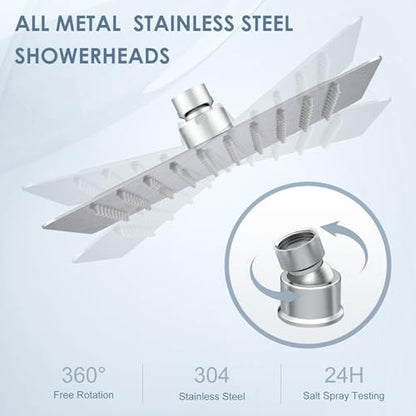 8 Inch Rain Shower Head Brushed Nickel - All Metal Stainless Steel 304, Ultra Thin Design, Square Rainfall Showerheads Modern Bathroom - Full Body Coverage Bath Shower - color: Brushed Nickel, size: 8 Inch Square