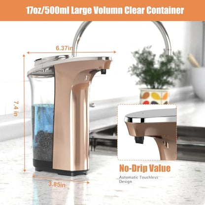 Automatic Soap Dispenser, PZOTRUF Touchless 17oz/500ml with Upgraded Infrared Sensor, 5 Adjustable Soap Dispensing Levels, Liquid Hand Soap Dispenser for Bathroom (Rose Gold) - color: Rose Gold