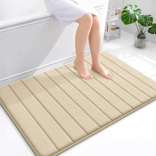 OLANLY Memory Foam Bath Mat 44x32, Super Soft Absorbent Bathroom Rugs, Quick Dry, Machine Washable Shower Floor Rugs, Bathmat Carpet, Bathroom Home Decor Accessories, Beige - color: Beige, size: 44" X 32"