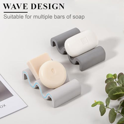 Diatomite Soap Dish Bar Soap Holder Wave Texture Sponge Tray, Light Grey | Quick Drying, Self Draining Design Helps Keep Bar Soap Dry for Bathroom Sink, Shower & Kitchen - color: Light Grey