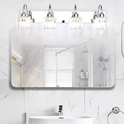 Ralbay Modern LED Crystal Bathroom Vanity Lights 4-Lights Stainless Steel Crystal Vanity Lights Over Mirror Modern Crystal Bathroom Vanity Lighting Fixtures - color: Round-Chrome, size: 4-light