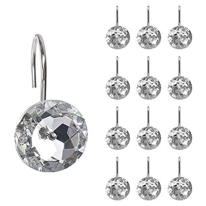 12 Pcs Bling Rhinestones Shower Curtain Hooks Bathroom Rolling Hooks - color: Clear Crystal