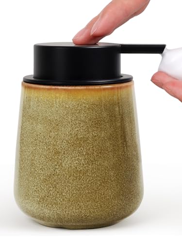 INGOFIN Ceramic Foaming Soap Dispenser - 12 oz Refillable Foam Hand Soap Dispenser Bathroom, Modern Dish Dispenser Pump for Kitchen,Kiln-Glazed Earthy Yellow-Brown - color: Yellow Brown