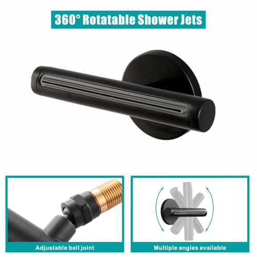 SKOWLL Waterfall Showerhead, Europe Showerhead Spas, Wall Mount High Pressure Waterfall Head with 360° Rotate Body Spray Jets, Matte Black - color: Matte Black
