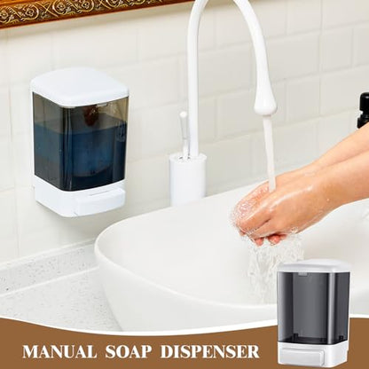 Hushee 8 Pcs Plastic Wall Mounted Soap Dispenser Commercial Manual Soap Containers Wall Dispenser for Kitchen Shower Hotel Liquid Shampoo Gel Chamber (33.8 oz 1000 ml,Black) - color: Black, size: 33.8 oz 1000 ml