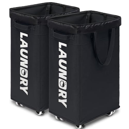 Goodpick 2-Pack Dirty Clothes Hamper with Wash Bag, Rolling Hamper,75L | Black Laundry Hamper with Wheels, Large Laundry Basket with Handles for Dorm Laundry Room, Rolling Laundry Basket - color: Black 2-Pack