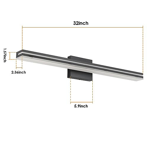 SineRise LED Modern Bathroom Vanity Light Bar (32-Inch, 3000K/4000K/6000K), Matte Black Dimmable Modern Acrylic Bathroom Wall Lighting Fixtures Over Mirror - color: Matte Black, size: 32-Inch