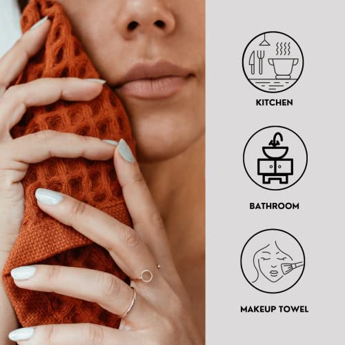 Waffle Washcloths Set, 100% Turkish Cotton (Terra) - color: Terra, size: Washcloths Set (4 Pieces)