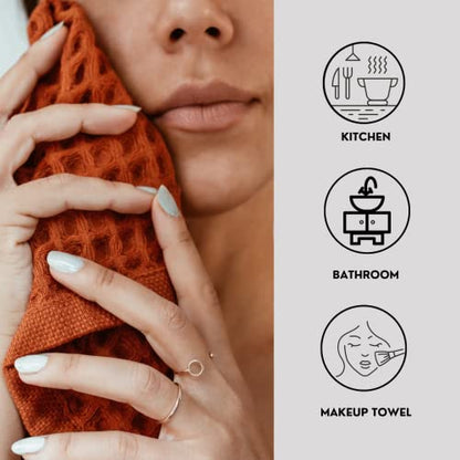 Waffle Washcloths Set, 100% Turkish Cotton (Terra) - color: Terra, size: Washcloths Set (4 Pieces)