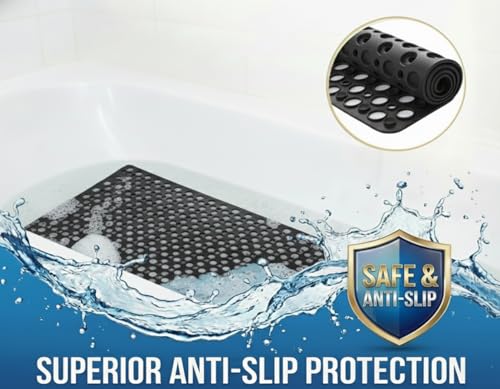 Nonslip Bathtub Mat Extra Soft TPE Bath Mat for Kids, Machine Washable Bathroom Shower Mat(Black, 30L x 17W Inch) - color: Black, size: 30" x 17" (Rectangular)