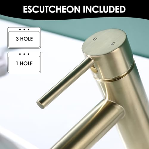 Single Handle Black Bathroom Faucet with Metal Drain Assembly and Escutcheon,Brushed Gold - color: Gold