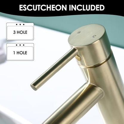 Single Handle Black Bathroom Faucet with Metal Drain Assembly and Escutcheon,Brushed Gold - color: Gold