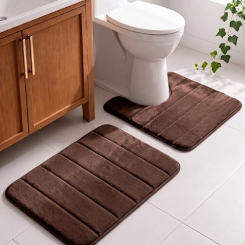 Memory Foam Bathroom Rugs Sets 2 Piece - Super Soft Absorbent Quick Dry Memory Foam Bathroom Rugs, Machine Washable Non Slip Floor Carpet for Tub Shower & Single Sink 16x24 & 2ox20,(Coffee) - color: Coffee