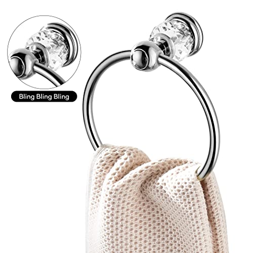 WINCASE Chrome Towel Ring, Bath Hand Towel Holder Crystal, Silver Towel Rack Wall Mounted - color: Silver