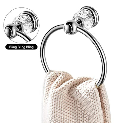 WINCASE Chrome Towel Ring, Bath Hand Towel Holder Crystal, Silver Towel Rack Wall Mounted - color: Silver