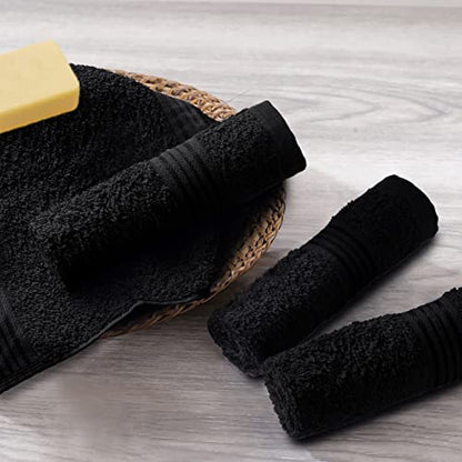 Ultra Soft Cotton Washcloths, Contains 12 Piece Face Cloths 12x12 inch, Ideal for Everyday use Face Towels, Compact & Lightweight Multi Purpose Washcloths - Black - color: Black, size: 12 Pack Washcloths