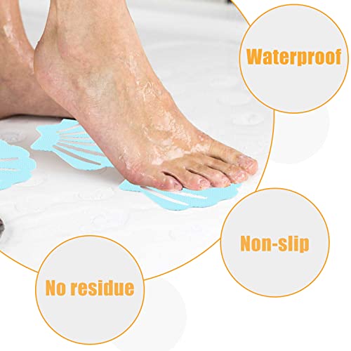 12Pcs Blue Bathtub Stickers Non Slip Shell Shaped | Safety Shower Treads, Adhesive, For Bathroom Bathtub, Shower Floor - color: Blue