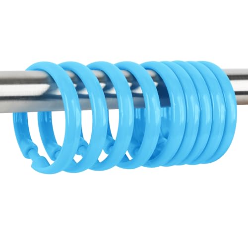 Light Blue Shower Curtain Hooks - 12 Pcs Circular Plastic Shower Curtain Rings for Bathroom - O Shaped Sky Blue Shower Hooks Rings for Shower Curtain Rod - color: Light Blue