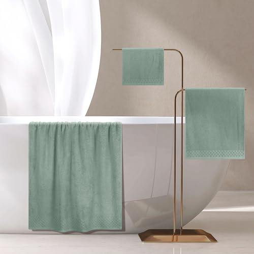 MyOwn Ultra Soft 3 Pack Cotton Towel Set, Contains a Bath Towels 28x55 inch, a Hand Towels 16x24 inch & a Wash Coths 12x12 inch, Ideal Everyday use, Compact & Lightweight - Jade - color: Jade, size: 3 Pack Set