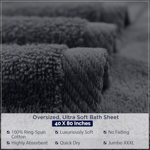 DAN RIVER Pack of 1 Oversized Bath Sheet, 40 x 80 Inches, Charcoal | 100% Cotton Jumbo Bath Towel with Extra Large Coverage, Lightweight Feel, Super Soft & Quick Dry - color: Charcoal, size: 40x80" Oversized Bath Sheet