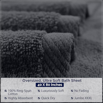 DAN RIVER Pack of 1 Oversized Bath Sheet, 40 x 80 Inches, Charcoal | 100% Cotton Jumbo Bath Towel with Extra Large Coverage, Lightweight Feel, Super Soft & Quick Dry - color: Charcoal, size: 40x80" Oversized Bath Sheet