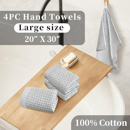 VOOVA & MOVAS 100% Cotton Waffle Large Hand Towels 4PC – Luxury Hand Towels with Hanging Loop 20"x30" | Soft | Absorb | Quick Dry | Lightweight, Durable Bathroom Essentials, White and Gray Waffle - color: White + Gray, size: 4PC Hand Towels