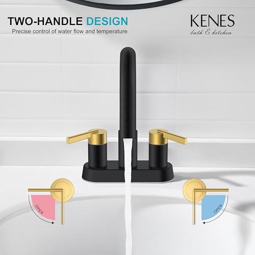 Black and Gold Centerset Pull Down Bathroom Faucet 4 Inch 2 Handle | Pull Out Bathroom Faucet with Pop Up Drain & Supply Lines, Lead-Free cUPC & NSF Certified, 3 Hole Faucet for Vanity RV Bar - color: Black & Gold