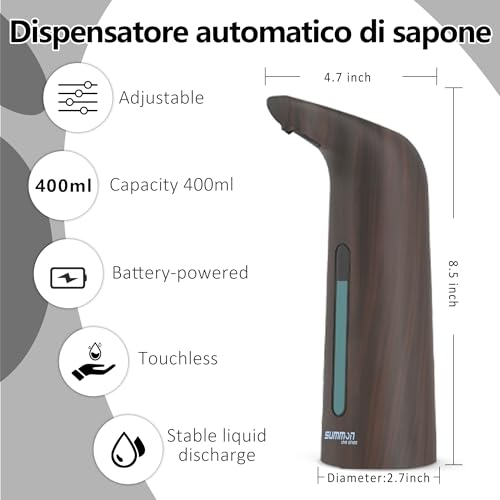 Automatic Liquid Soap Dispenser, 4-Level,13.5oz Touchless | Plastic,400ml Electric Battery Operated Hand & Dish Countertop Soap Dispensers with Sensor for Bathroom,Kitchen Sink - color: Dark Grain, style: Battery