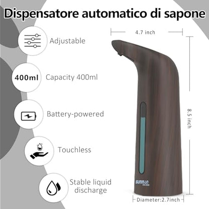 Automatic Liquid Soap Dispenser, 4-Level,13.5oz Touchless | Plastic,400ml Electric Battery Operated Hand & Dish Countertop Soap Dispensers with Sensor for Bathroom,Kitchen Sink - color: Dark Grain, style: Battery