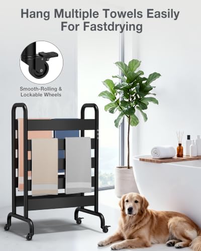 Freestanding Heated Towel Rack 10-Bar with Double Layer & Wheels | 400W Fast Heating Towel Warmer with 110–170°F Temperature Control, Timer & Auto Shut-Off, Matte Black Space Aluminum