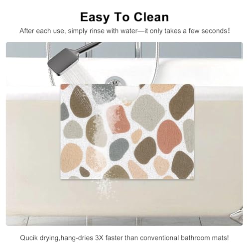 Shower Mat Non Slip: Loofah Anti Slip Shower Mat,Bathtub Mat for Inside Shower,Quick Drying Shower stall mat with Drain Hole in Middle,for Shower,Bathroom and Wet Areas (Brown Pebbles, 32" x 24") - color: Brown Pebbles