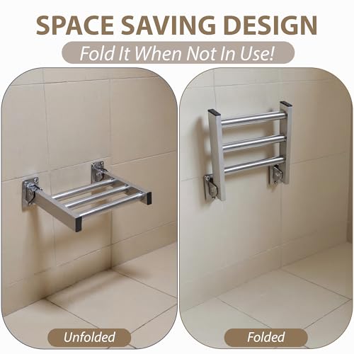 Shower Foot Rest and Shaving Pedestal - Wall Mount Folding Shower Ledge/Elevate Foot for Comfort/Safely Shave Legs and Wash Feet/Supports 200 lbs/ 304 Stainless/Brushed Finish/ 9”x 8” - color: Stainless Steel
