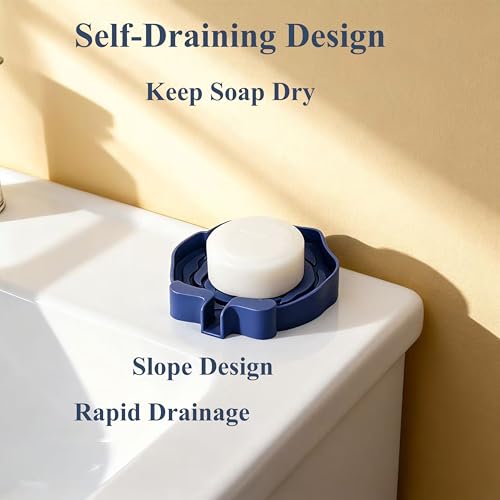 3PC Self-Draining Silicone Soap Dish, Soap Holder/Tray/Saver for Shower, Bathroom, Kitchen, Bathtub, Keep Soap Dry and Easy to Clean (Dark Color) - color: Dark Color
