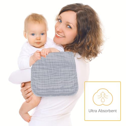Lovely Care 12 Pack Muslin Burp Cloths 100% Cotton Muslin Cloths Large 20''x10'' Extra Soft and Absorbent Baby Burping Cloth - Slate - color: Slate, size: 10x20 Inch (Pack of 12)