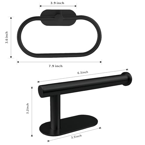 Toilet Paper Holder/Towel Ring Self Adhesive, Eolax No Drilling Black Bathroom Hardware Accessories, Stainless Steel Sticky Toilet Roll Hanger and Hand Towel Holder, Wall Mounted, 2 Pieces - color: Black