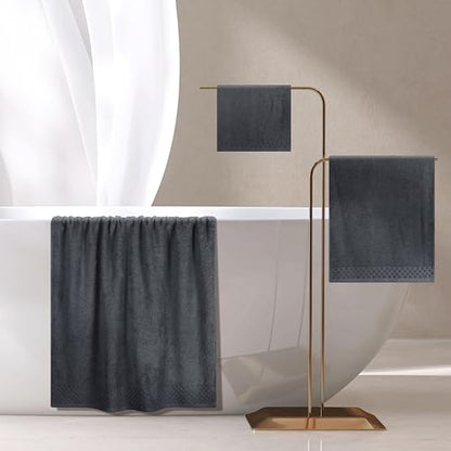 MyOwn Ultra Soft 3 Pack Cotton Towel Set, Contains a Bath Towels 28x55 inch, a Hand Towels 16x24 inch & a Wash Coths 12x12 inch, Ideal Everyday use, Compact & Lightweight - Charcoal Grey - color: Charcoal Grey, size: 3 Pack Set