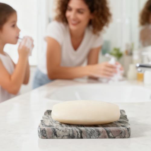 Karibiber Soap Holder for Bathroom, Black Marble Soap Dish for Kitchen Countertop, Soap Tray with Creative Wavy Design, Soap Saver for Bath Tub, Sponges, Italian Natural Stone - color: Rosso Luana