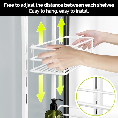 Orimade Over the Door Shower Caddy Adjustable 5 Tier Black,Bathroom Hanging Organizer Shelf Rustproof with 4 Hooks,Shower Basket with Soap Holder and Suction Cup, White - color: White-5T